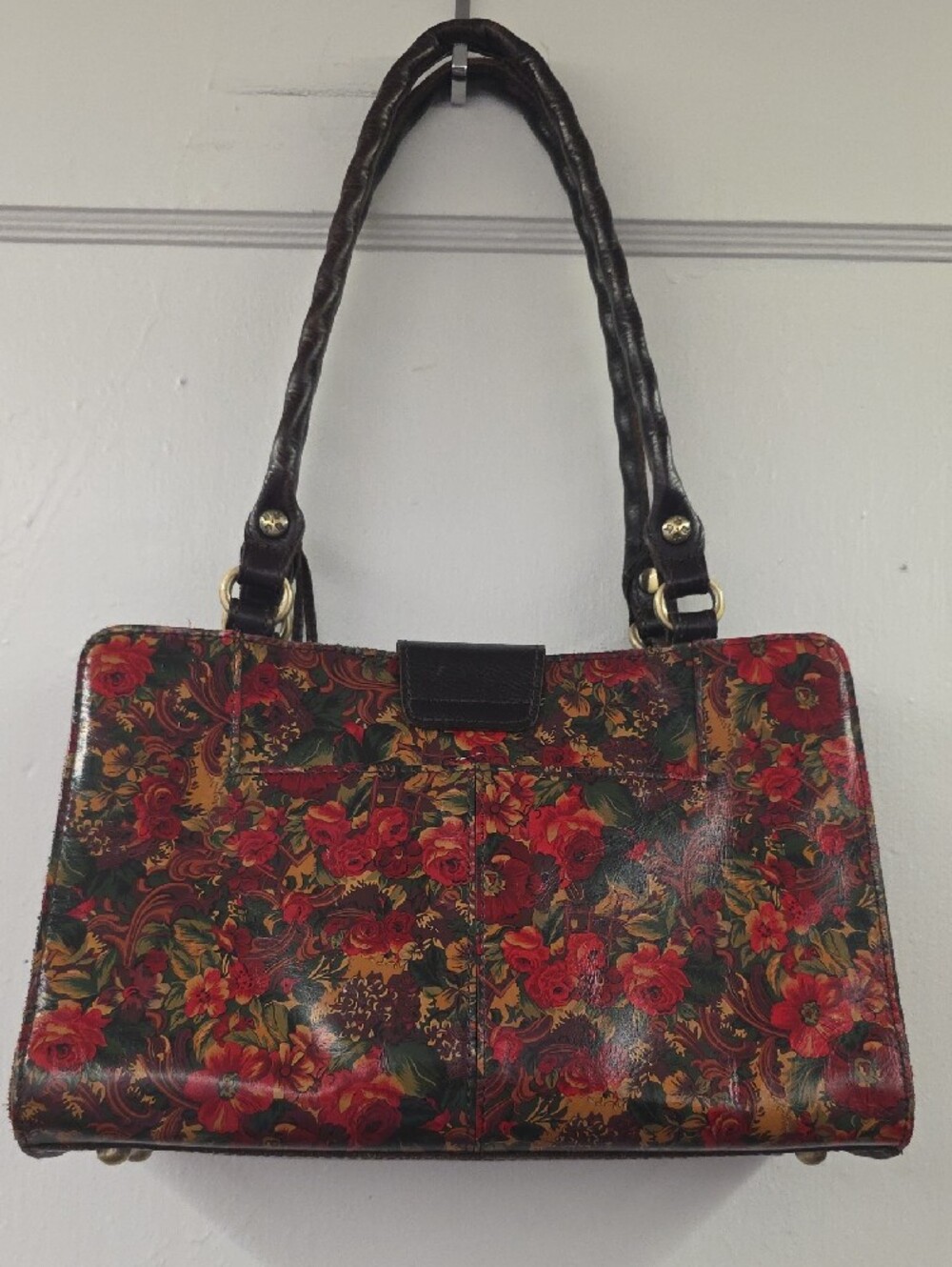 Patricia Nash Golden Rustic Forest Leather Tote Shoulder Bag Floral - Picture 3 of 16